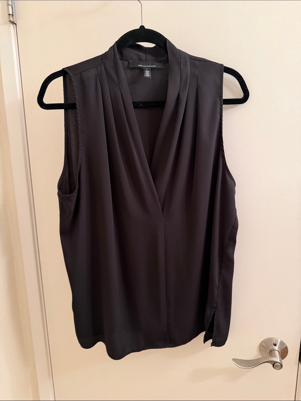 White House Black Market Black Sleeveless V-Neck Pleated Blouse